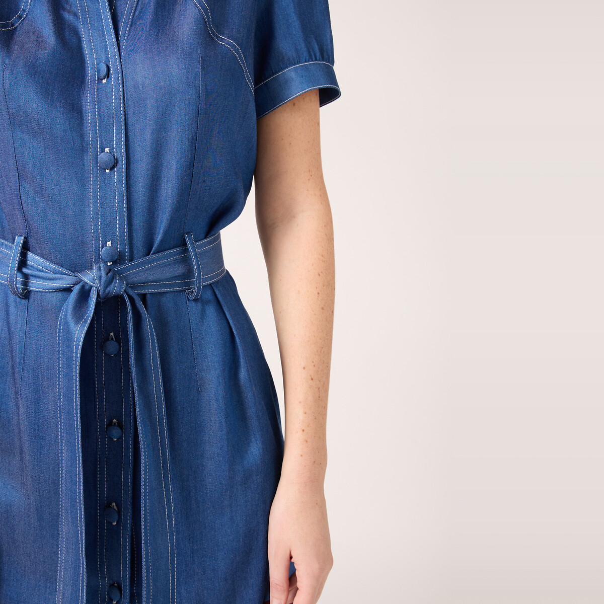 Платье Из вискозы на пуговицах спереди с ремешком 46 синий LaRedoute, размер 46 - фото 2