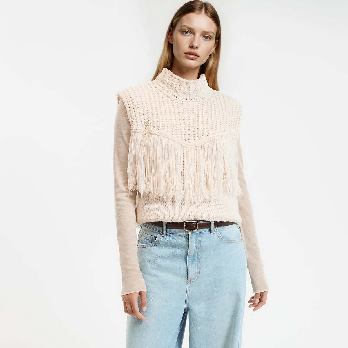 LA REDOUTE COLLECTIONS Жилет с бахромой S бежевый