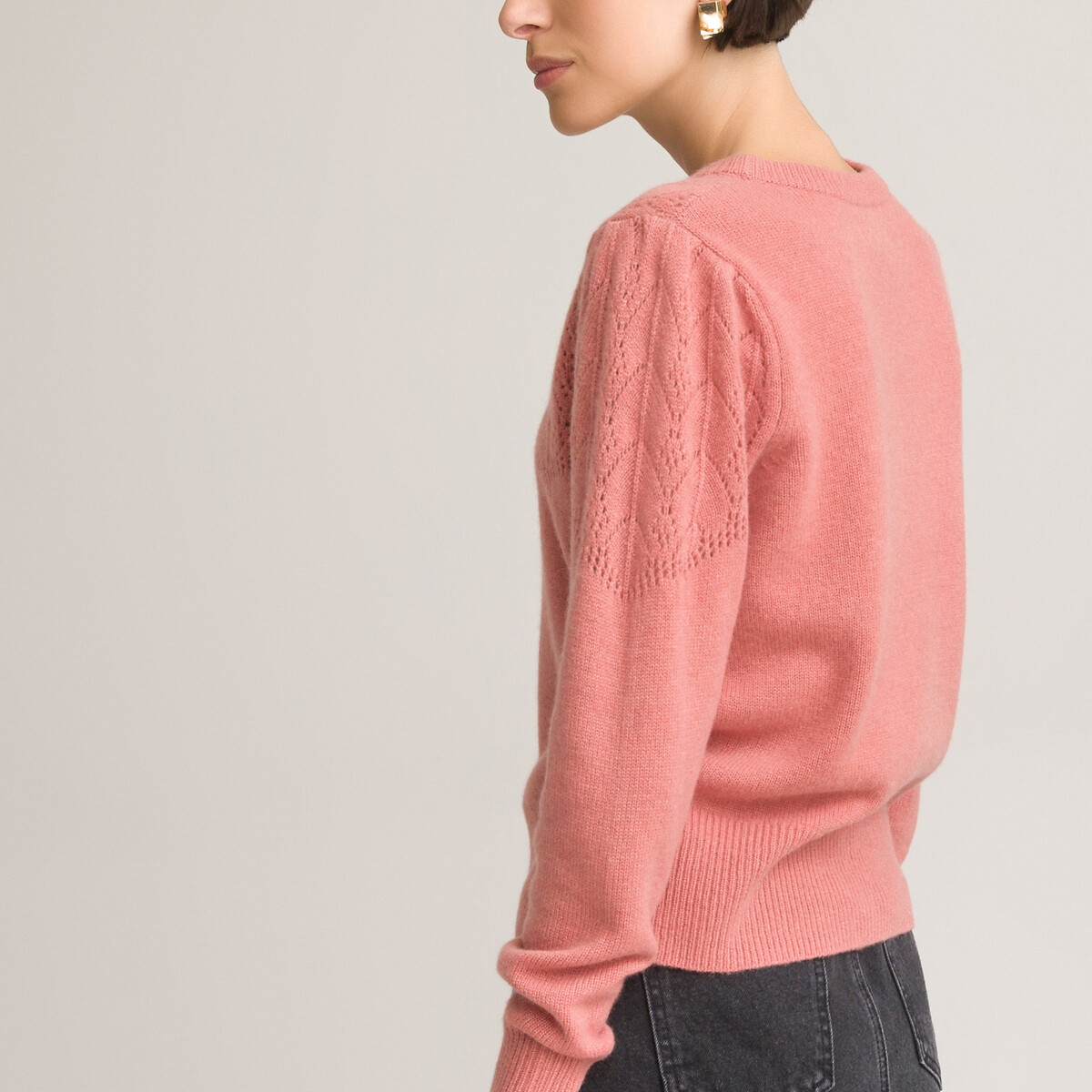 Пуловер LaRedoute Из кашемира с круглым вырезом из тонкого трикотажа L розовый, размер L - фото 4