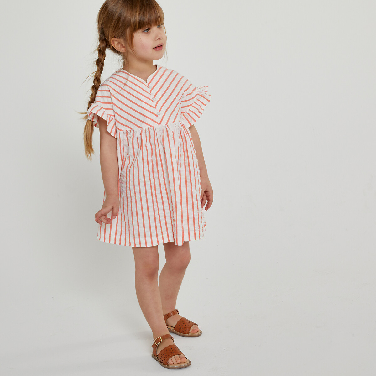 Платье с воланами из легкой полосатой ткани  1 год - 74 см оранжевый LaRedoute, размер 1 год - 74 см - фото 1