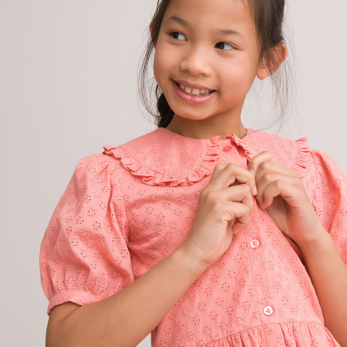 Платье С отложным воротником из английской вышивки 3-12 лет 6 лет - 114 см розовый