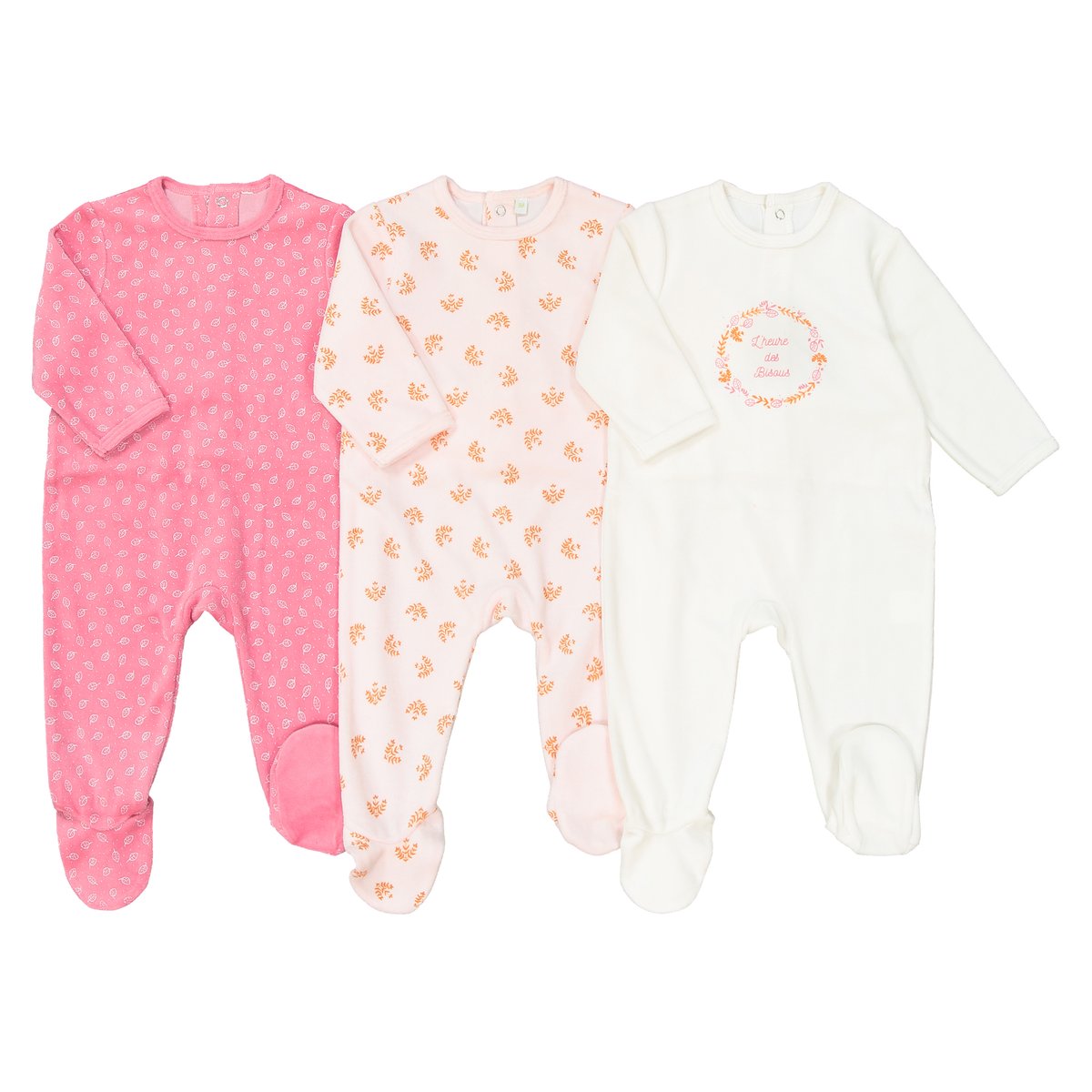 

Комплект из 3 пижам из велюра, 0 мес. - 3 года, Белый + розовый