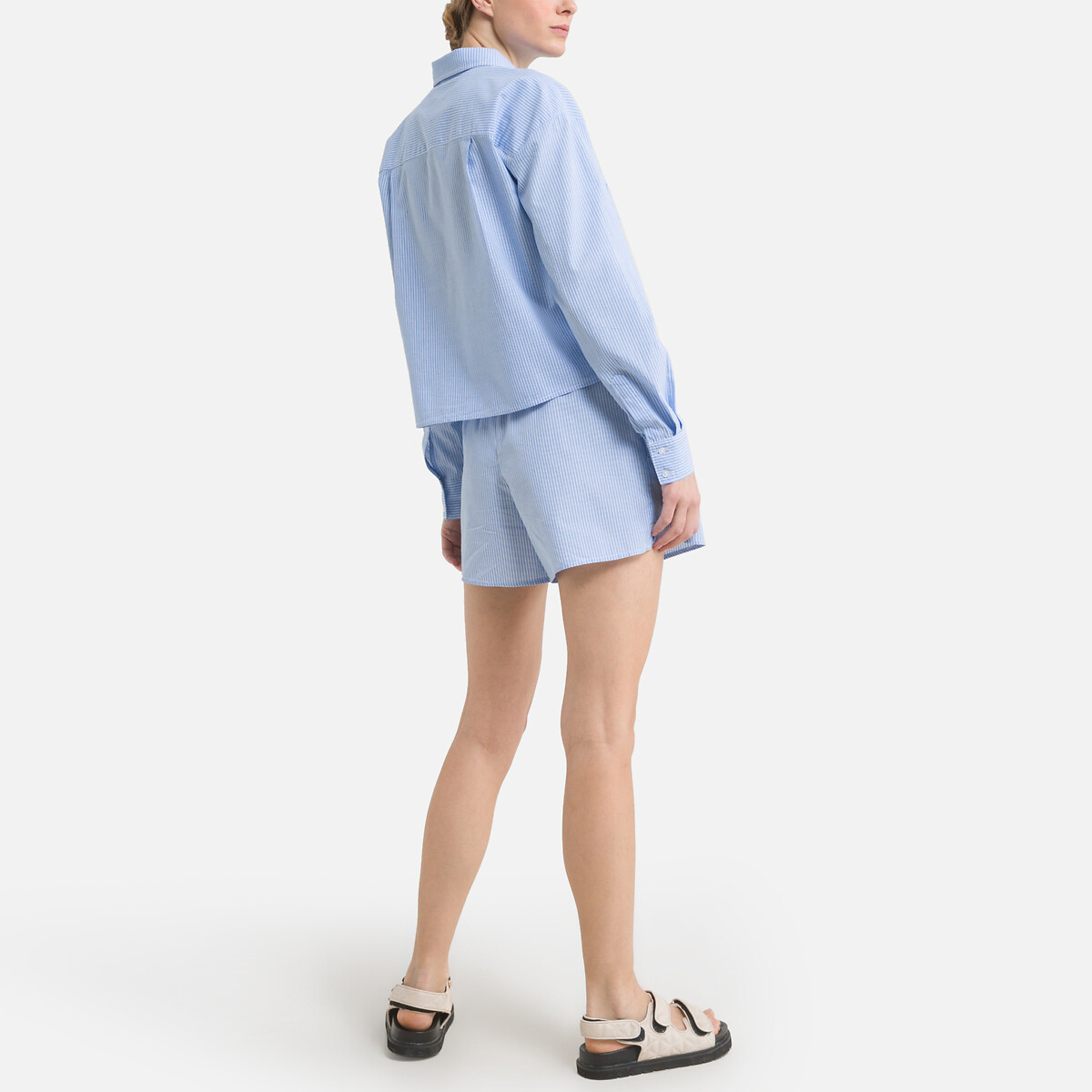 Блузка NOISY MAY Короткая в тонкую полоску S синий, размер S - фото 4