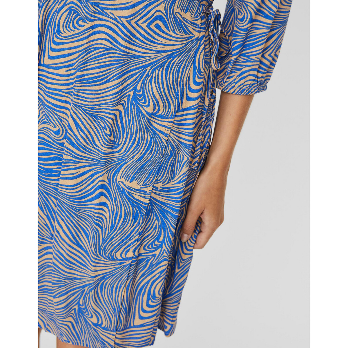 Платье LaRedoute С запахом с рисунком и рукавами 34 XS синий, размер XS - фото 4