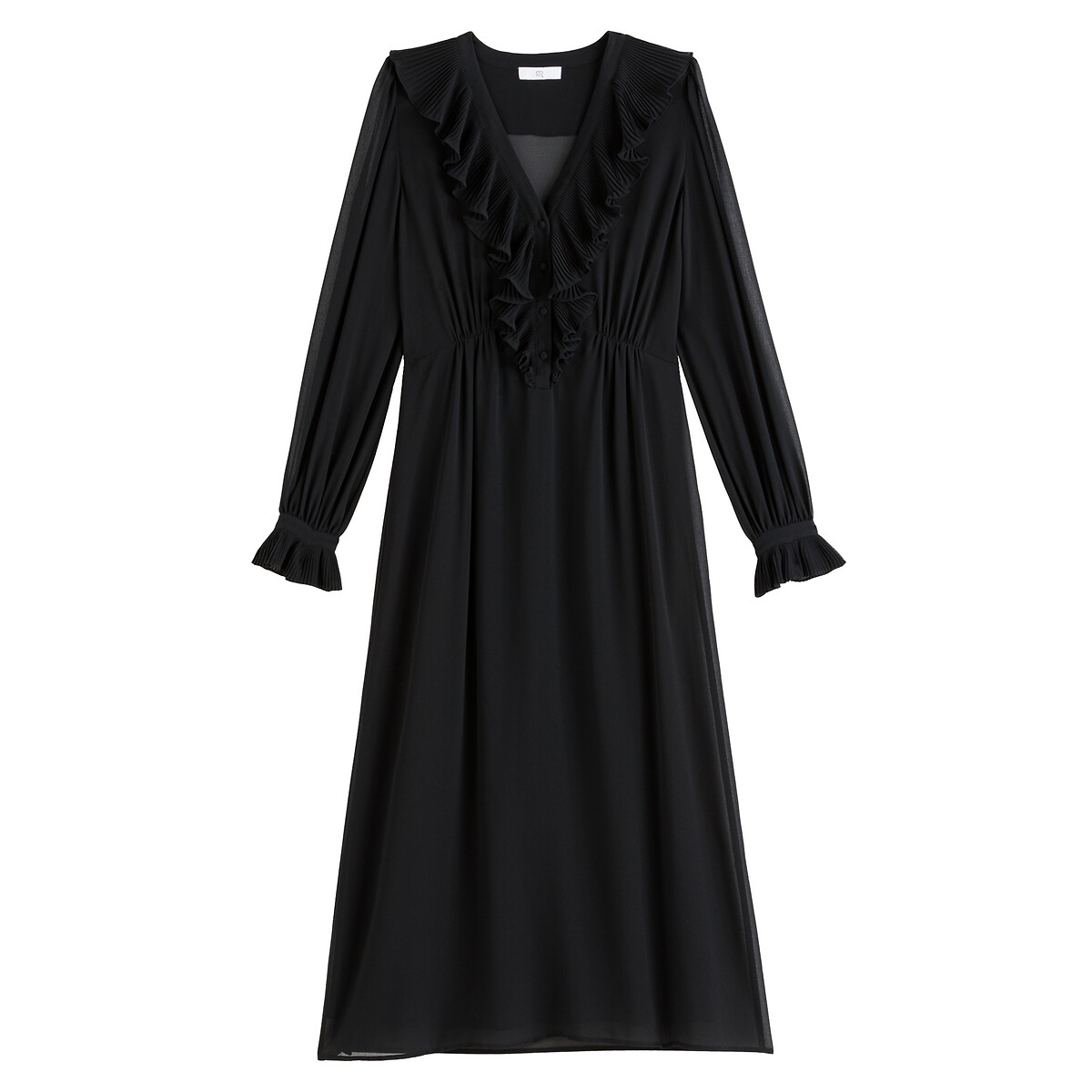 Платье LaRedoute Длинное с V-образным вырезом длинные рукава 48 черный, размер 48 - фото 5
