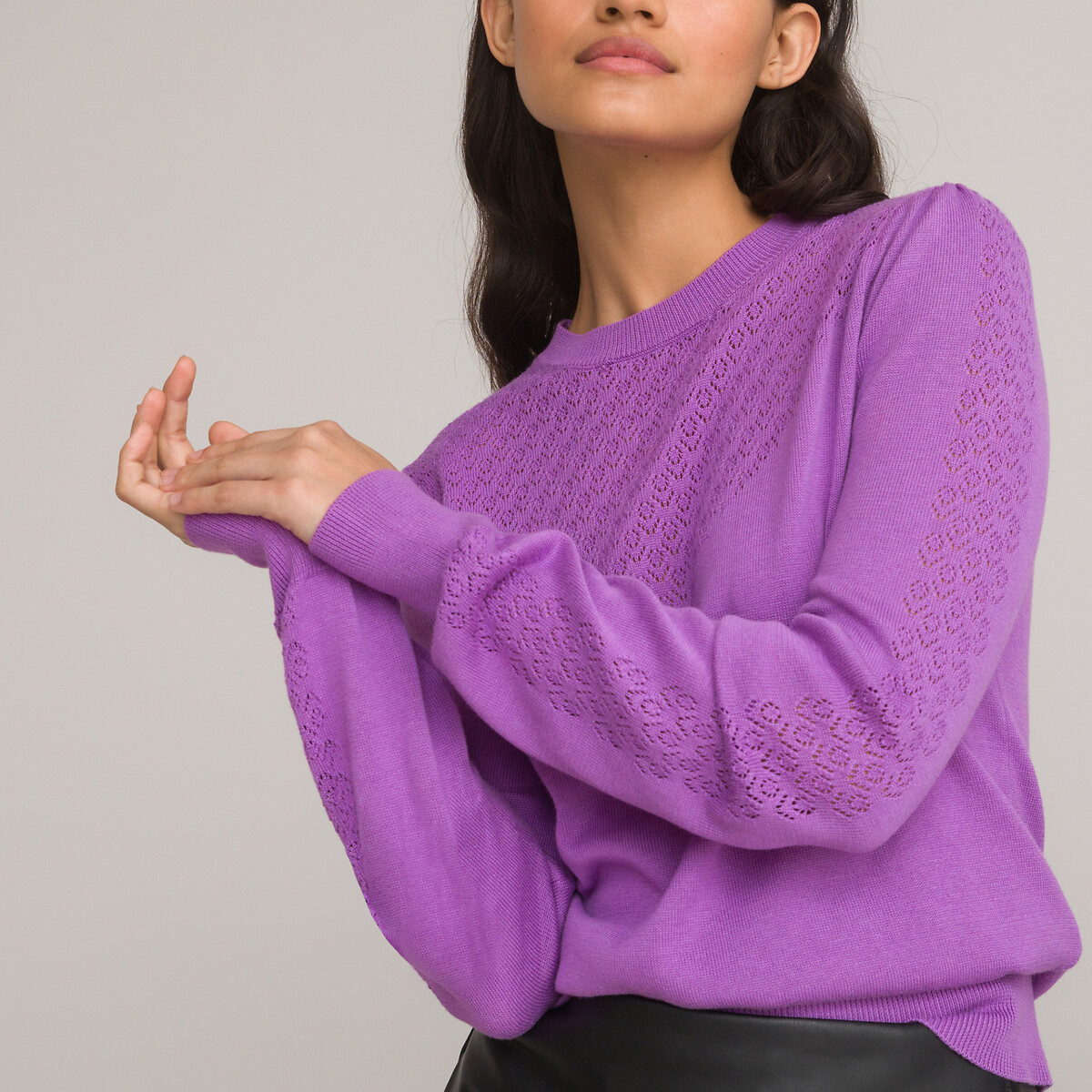 Пуловер с круглым вырезом из трикотажа пуантель S фиолетовый кардиган укороченный из трикотажа пуантель s белый