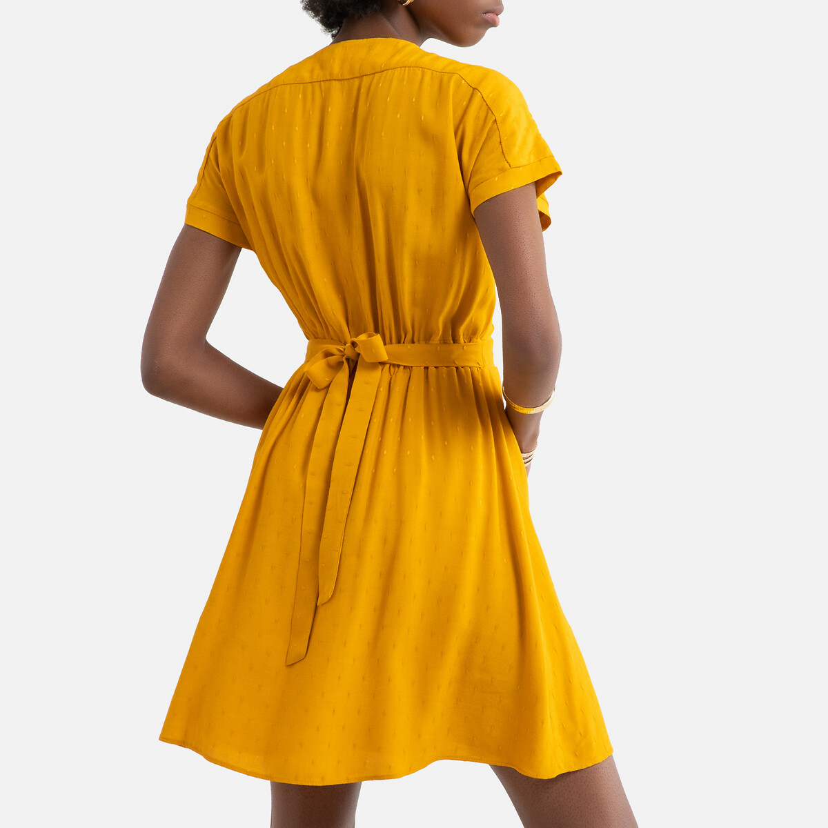 Платье LaRedoute Короткое с V-образным вырезом на пуговицах с ремешком 36 (FR) - 42 (RUS) желтый, размер 36 (FR) - 42 (RUS) Короткое с V-образным вырезом на пуговицах с ремешком 36 (FR) - 42 (RUS) желтый - фото 4