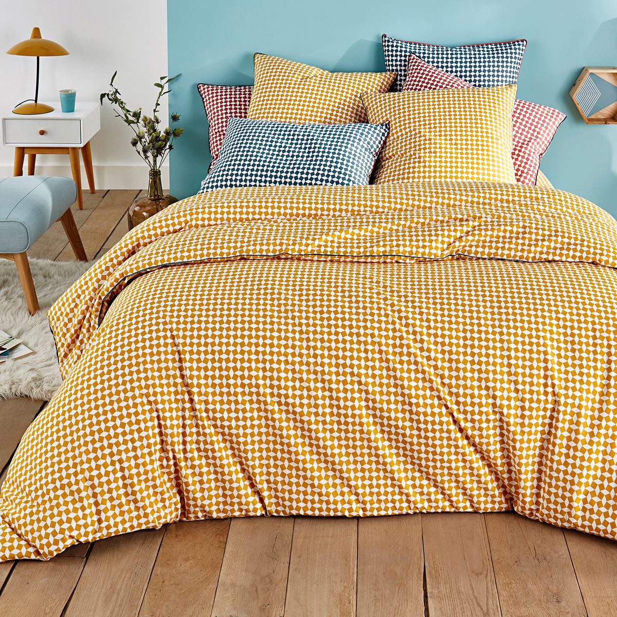 Housse de couette en percale de coton, Cravate jau