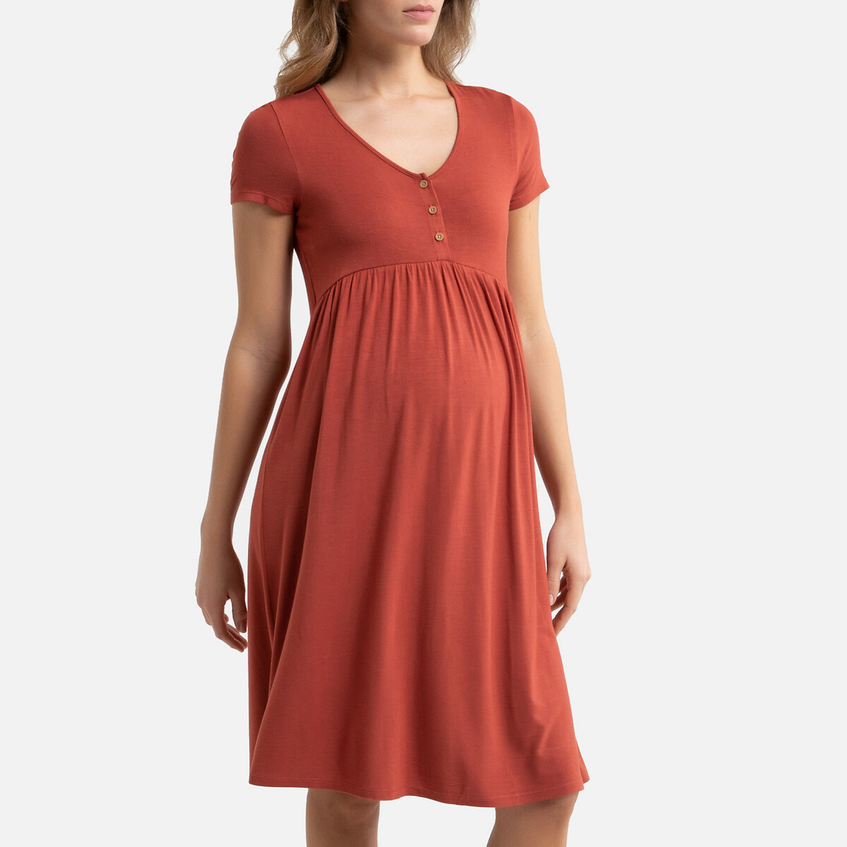 Ночная LaRedoute Рубашка для периода беременности и грудного вскармливания 50/52 (FR) - 56/58 (RUS) каштановый, размер 50/52 (FR) - 56/58 (RUS)