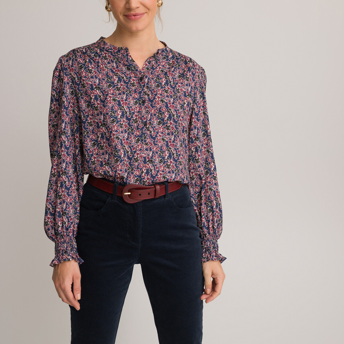 Блузка С круглым вырезом цветочным принтом и длинными рукавами 54 (FR) - 60 (RUS) разноцветный