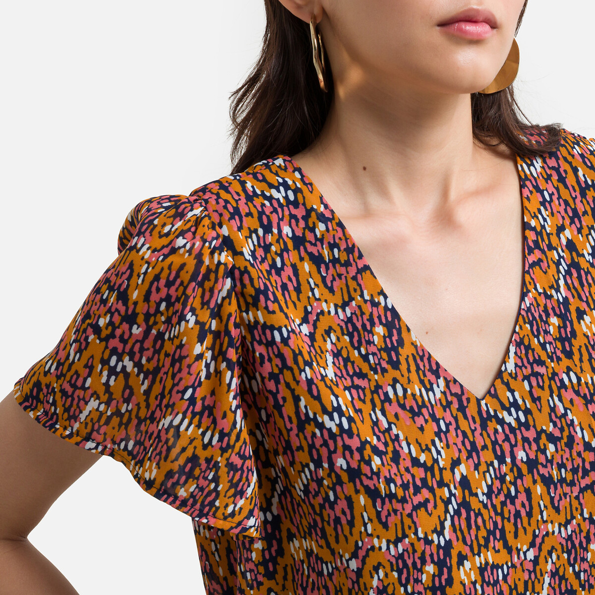 Блузка ONLY С рисунком и V-образным вырезом XS оранжевый, размер XS - фото 3