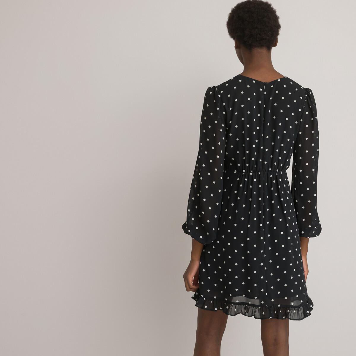 Платье Короткое расклешенное принт в горошек 58 черный LaRedoute, размер 58 - фото 4