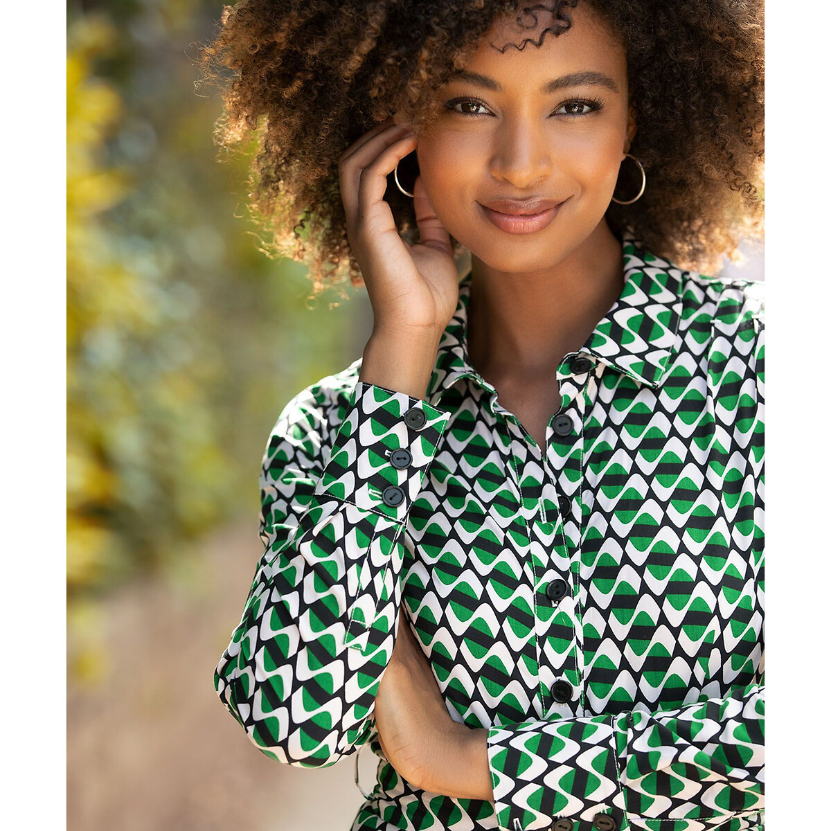Платье-рубашка Миди с геометрическим принтом 46 зеленый LaRedoute, размер 46 - фото 5