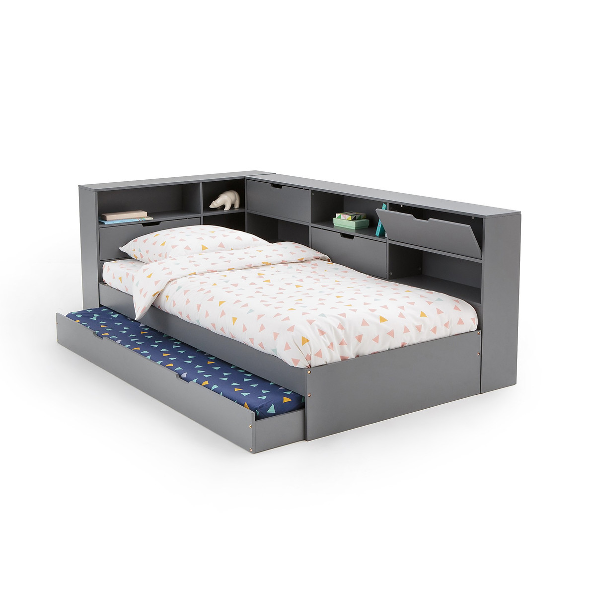 Кровать С ящиком отделениями для вещей и кроватным основанием Yann 90 x 190 см серый
