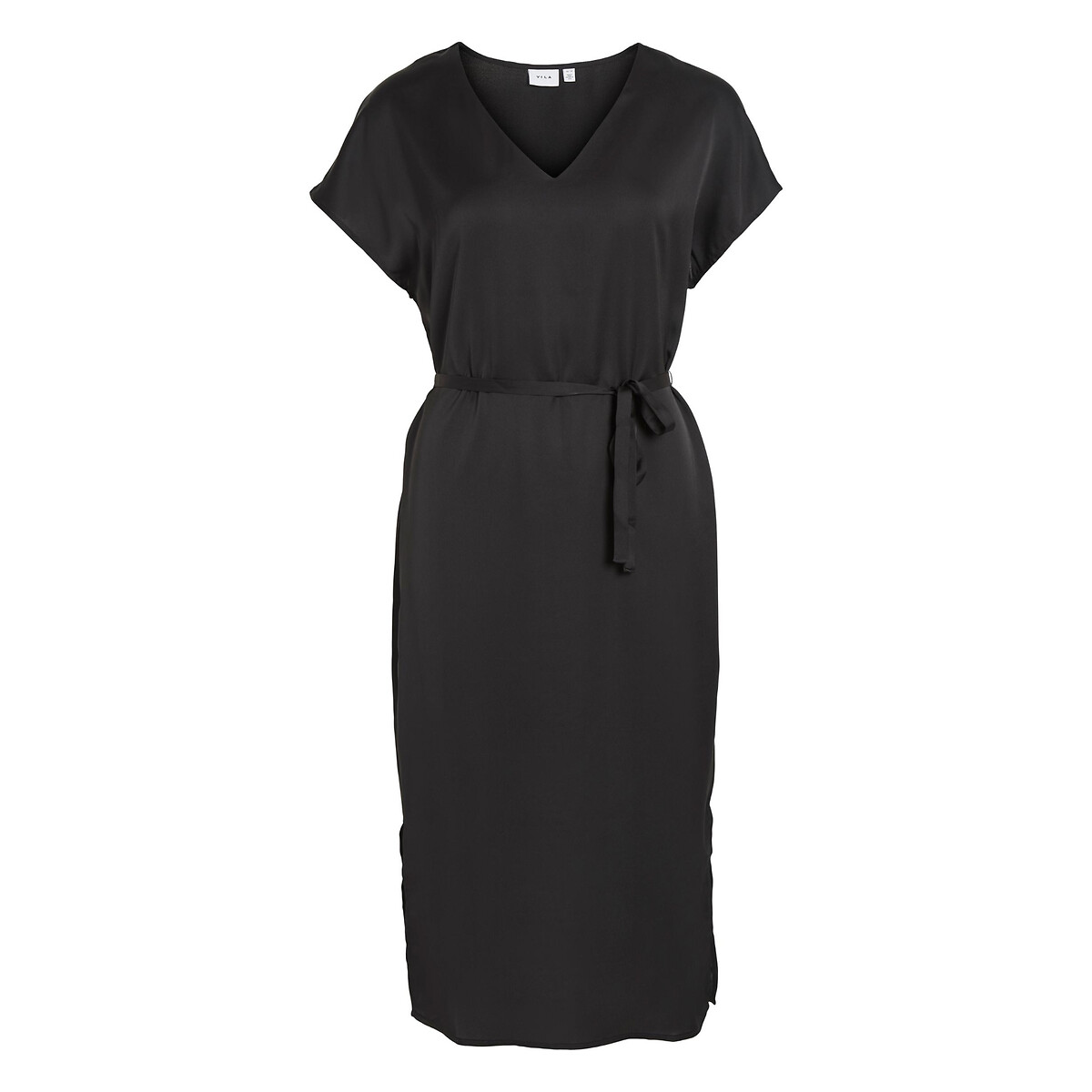 Платье С короткими рукавами атласный эффект с завязками 46 черный LaRedoute, размер 46 - фото 5