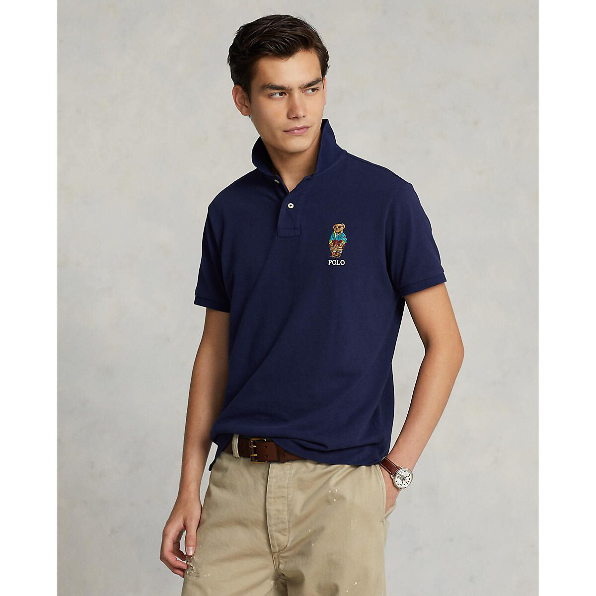 Рубашка Поло хлопковая Custom Fit с вышитым логотипом Polo Bear L синий