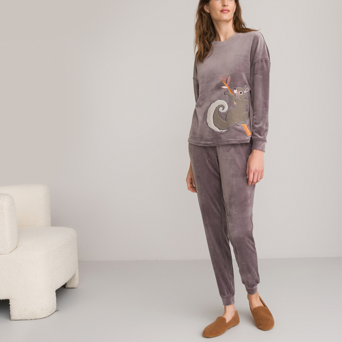Пижама из велюрового трикотажа анималистичный принт 42/44 (FR) - 48/50 (RUS) серый
