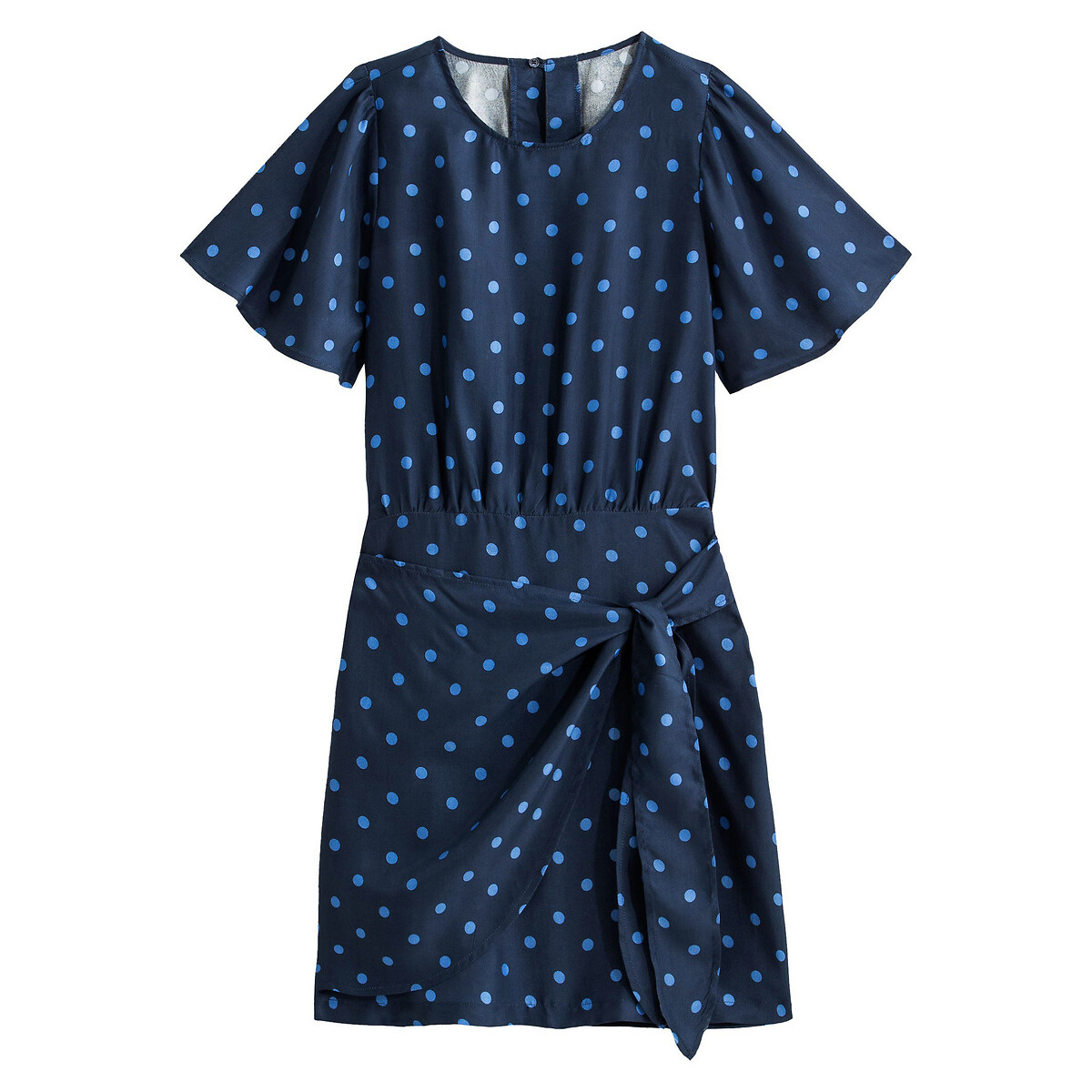 Платье С короткими рукавами-бабочками и рисунком в горошек 40 синий