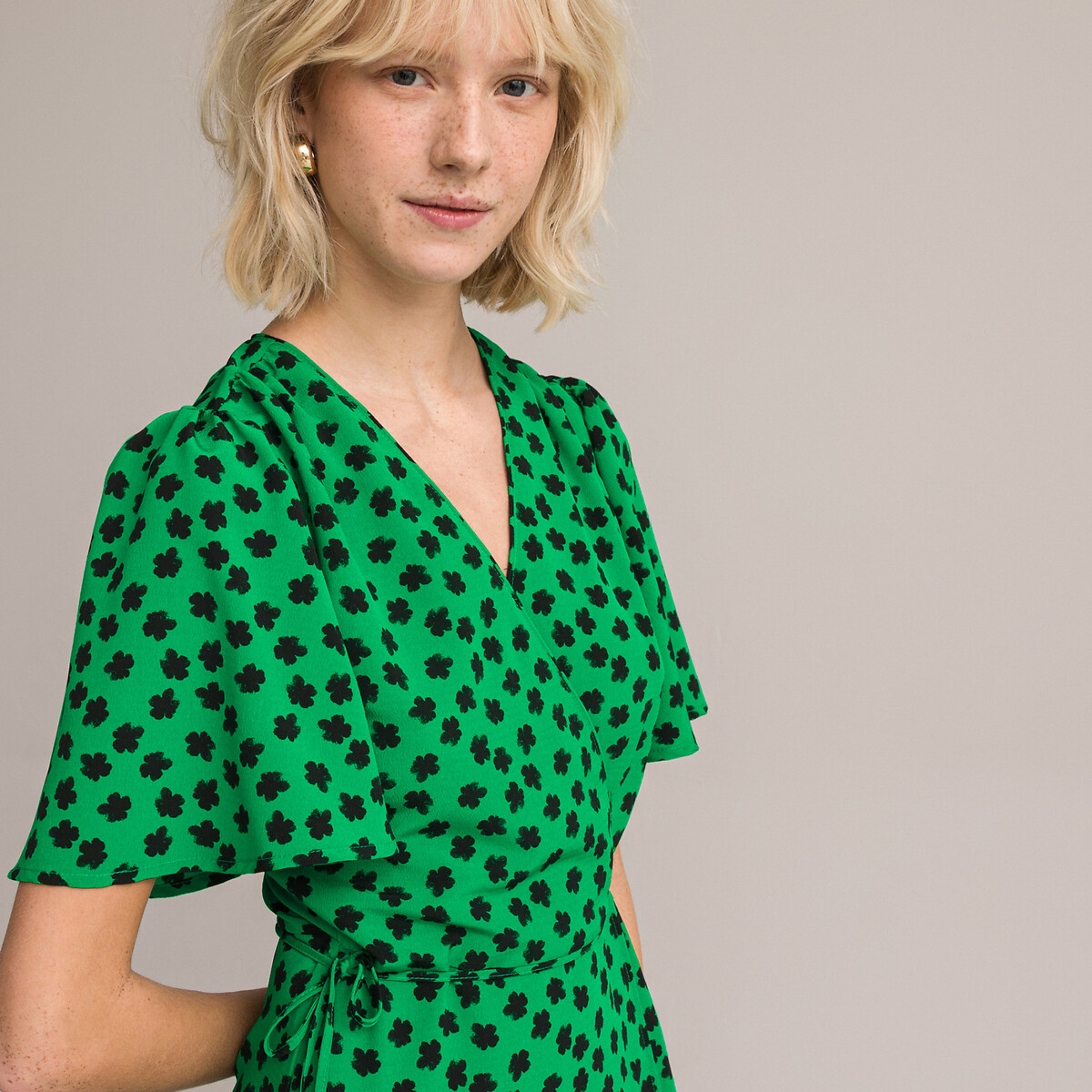 Платье LA REDOUTE COLLECTIONS Платье Длинное с запахом с цветочным рисунком 44 зеленый, размер 44 - фото 3
