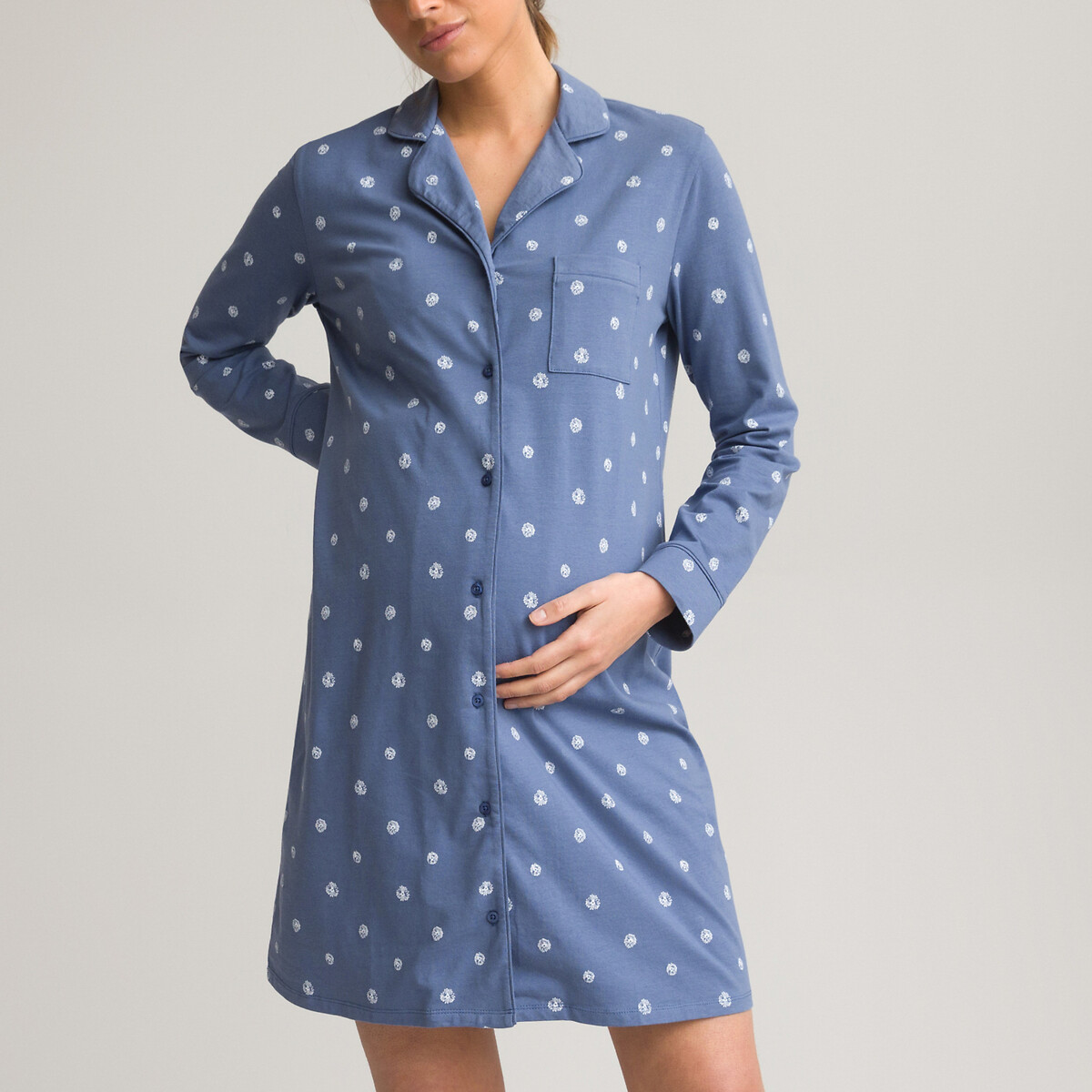 Ночная LA REDOUTE COLLECTIONS Рубашка для периода беременности с длинными рукавами из джерси 42/44 (FR) - 48/50 (RUS) другие, размер 42/44 (FR) - 48/50 (RUS)