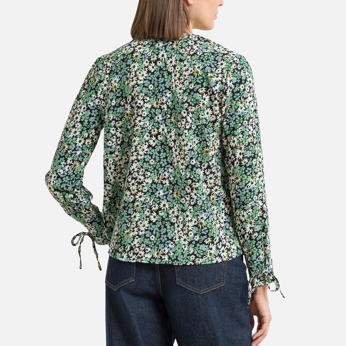 Блузка С цветочным принтом и V-образным вырезом L зеленый LaRedoute, размер L - фото 4