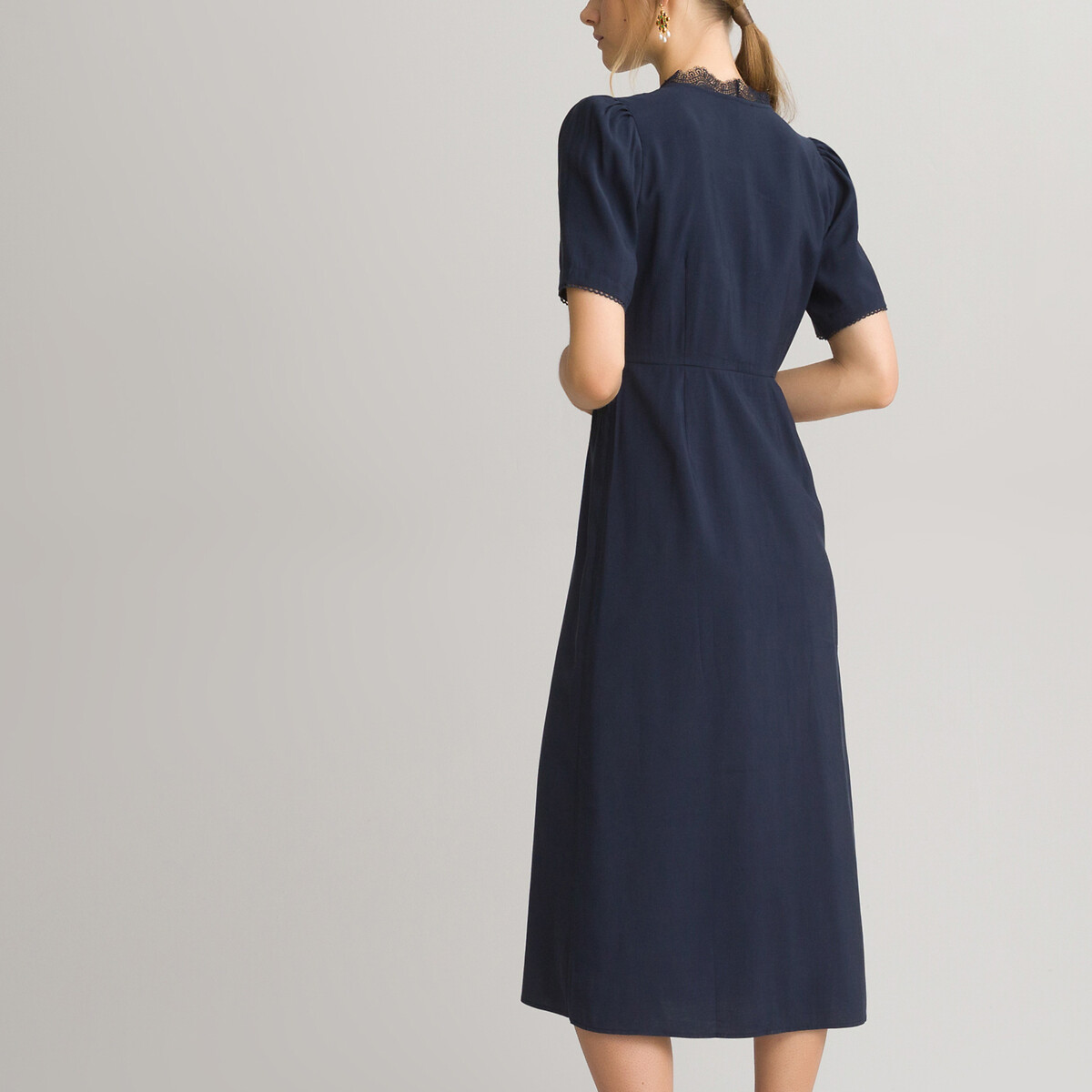 Платье LaRedoute Длинное V-образный вырез короткие рукава 46 синий, размер 46 - фото 4