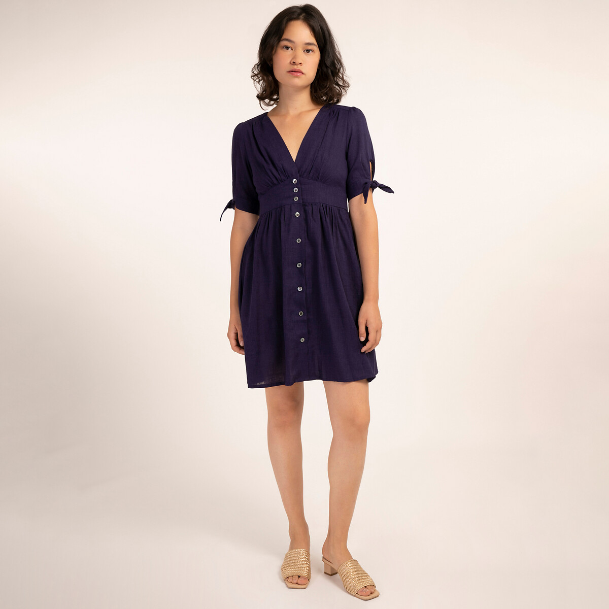 Платье LaRedoute Расклешенное короткое с короткими рукавами AMELYS XS синий, размер XS - фото 2