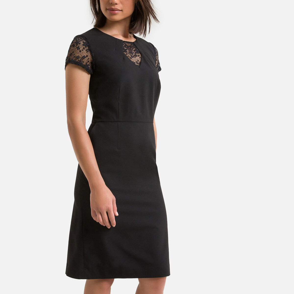 Платье-миди LaRedoute Прямое с короткими рукавами 58 черный, размер 58 - фото 1