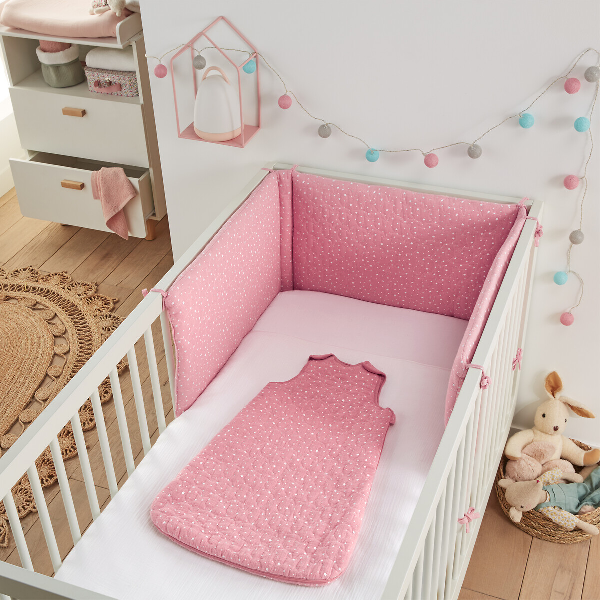 Бампер LaRedoute Для кроватки детской из биохлопковой газовой ткани единый размер розовый - фото 1