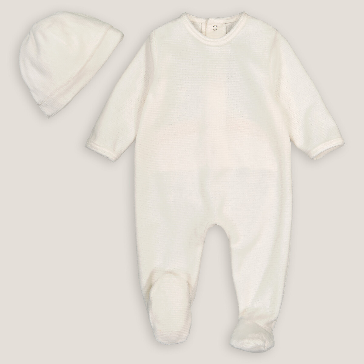 Пижама Цельная для новорожденных из велюра шапочка 0 мес. - 50 см бежевый