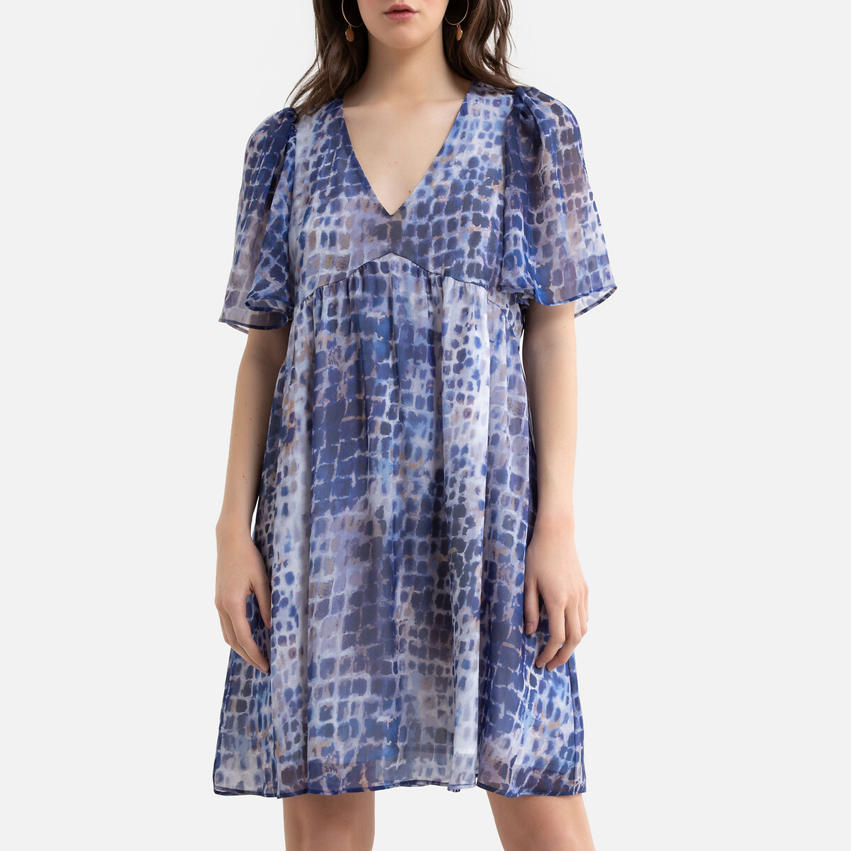 Платье LaRedoute Короткое V-образный вырез короткие рукава M синий, размер M - фото 1