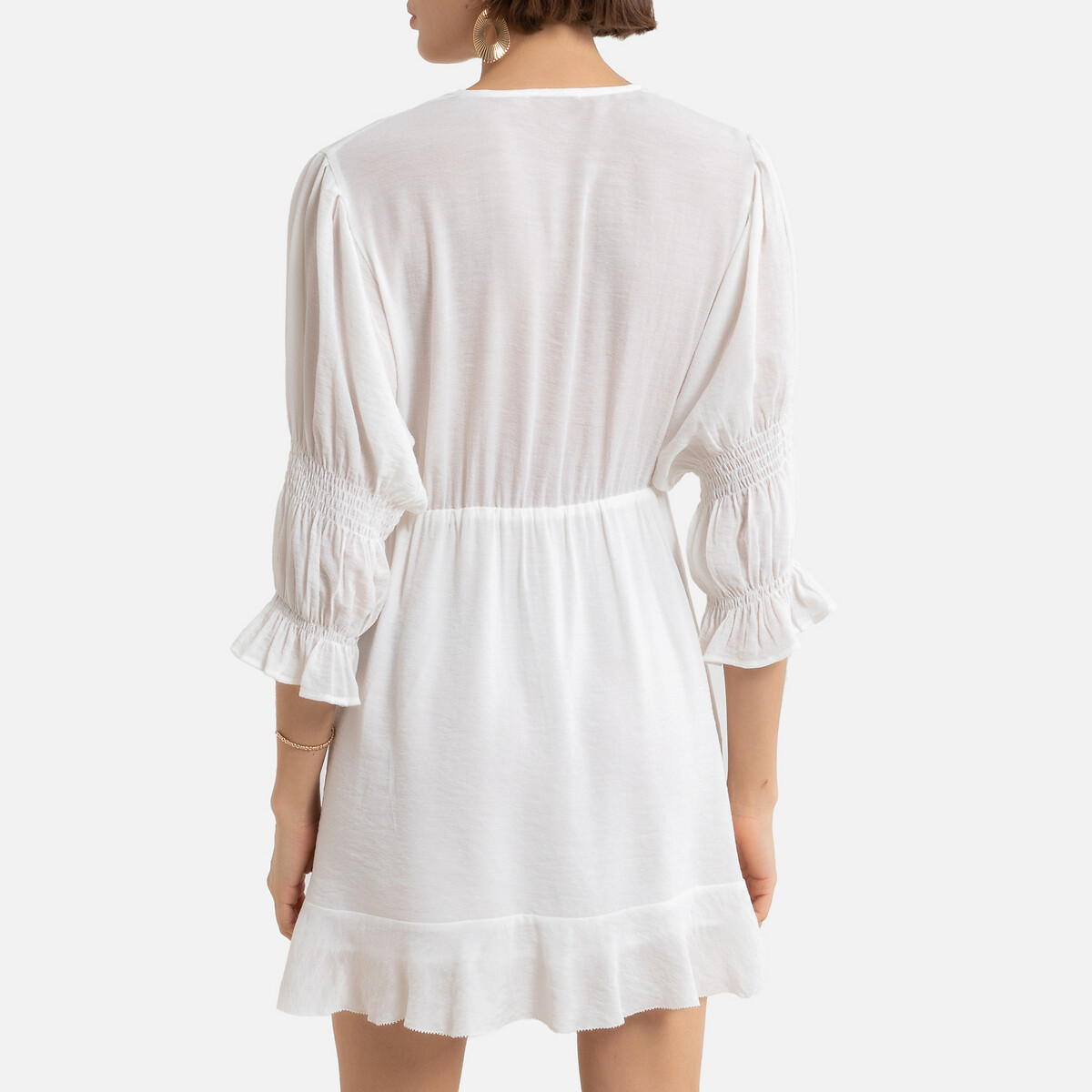 Платье LaRedoute Короткое с V-образным вырезом рукава 34 2(M) белый, размер 2(M) Короткое с V-образным вырезом рукава 34 2(M) белый - фото 4