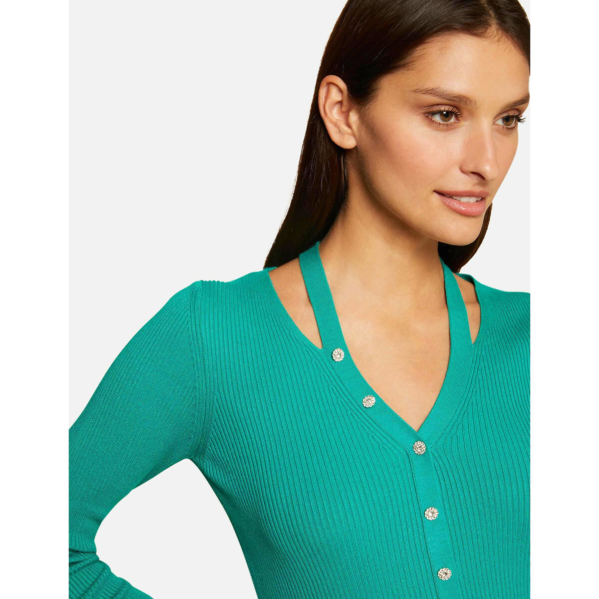 Пуловер С длинными рукавами на пуговицах XS зеленый