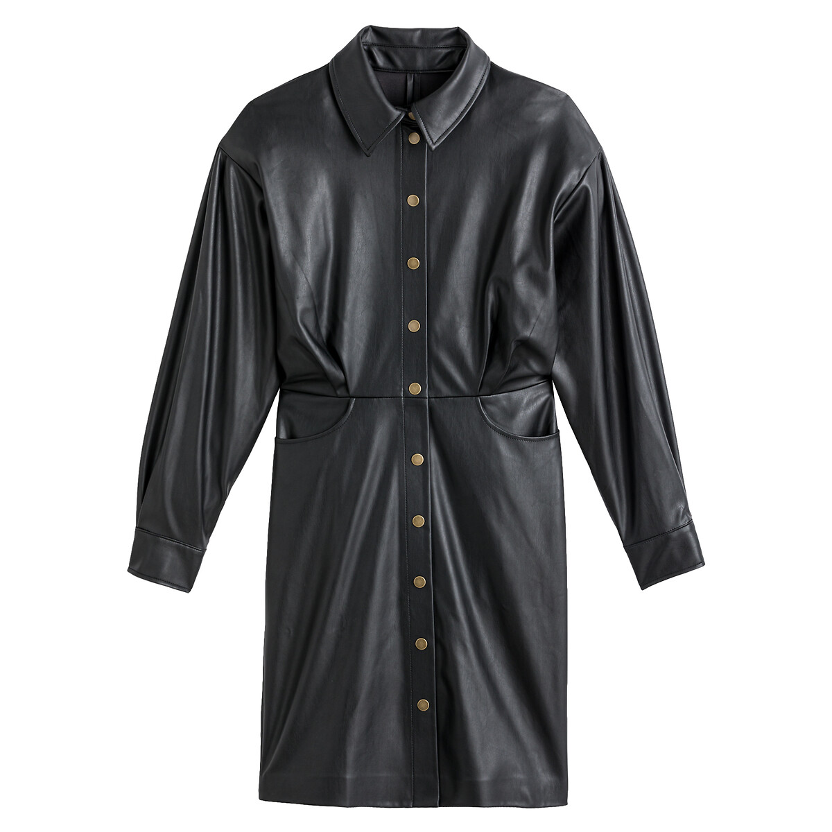 Платье-рубашка LaRedoute С длинными рукавами из искусственной кожи 50 черный, размер 50 - фото 5