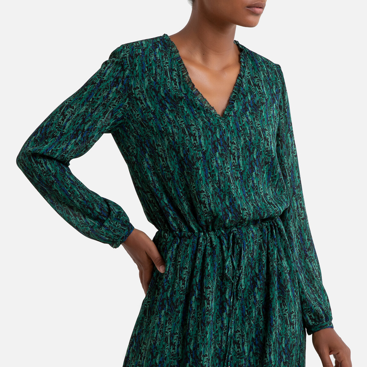 Платье La Redoute Из вуали с принтом длинное с длинными рукавами 40 (FR) - 46 (RUS) зеленый, размер 40 (FR) - 46 (RUS) Из вуали с принтом длинное с длинными рукавами 40 (FR) - 46 (RUS) зеленый - фото 2