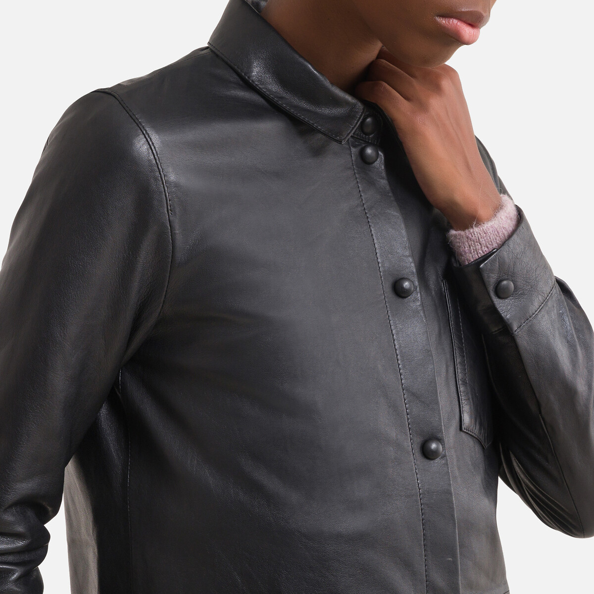 Куртка LaRedoute Кожаная прямого покроя VALENTINA L черный, размер L - фото 3
