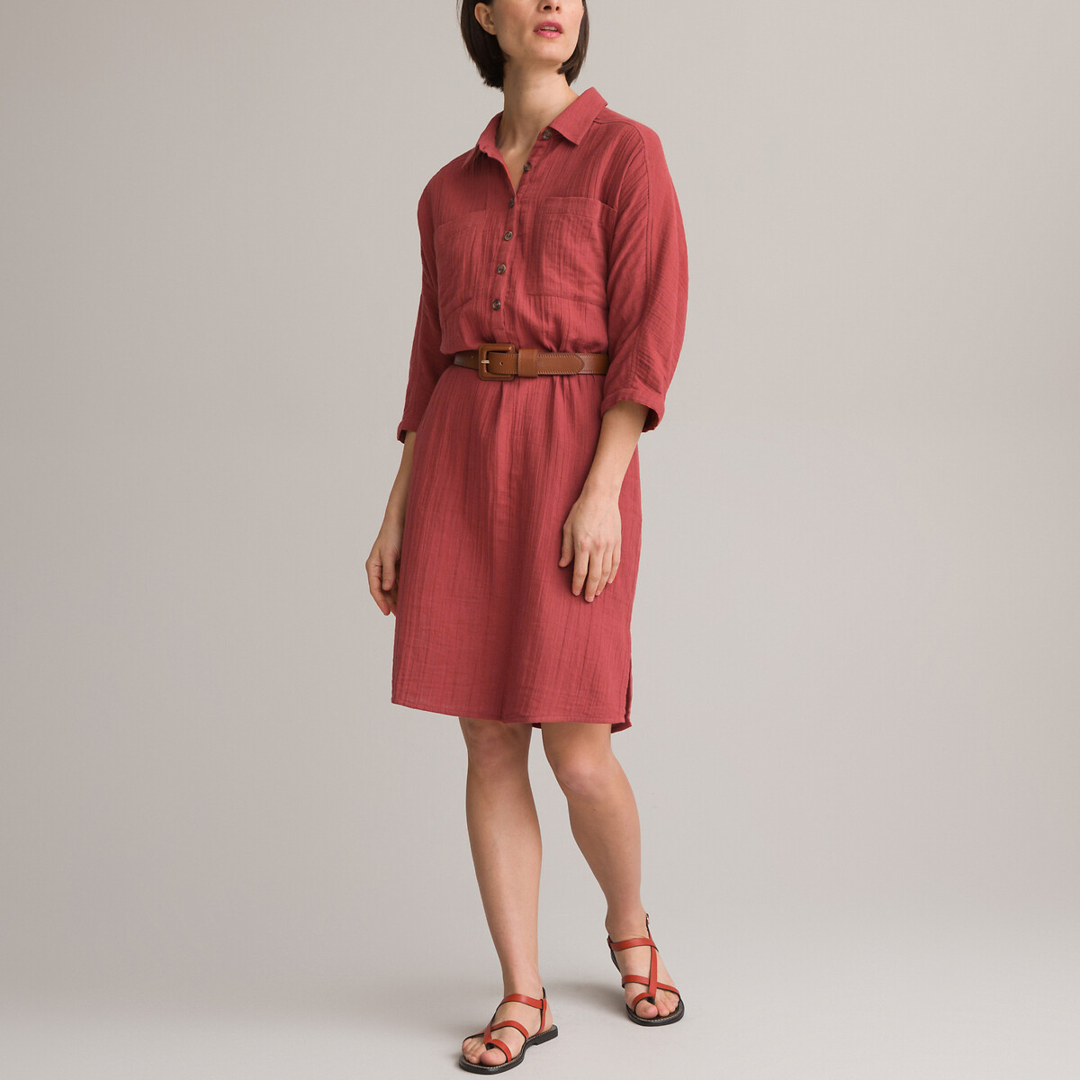 Платье Прямое длиной до колен из 100 хлопка 54 красный LaRedoute, размер 54 - фото 2