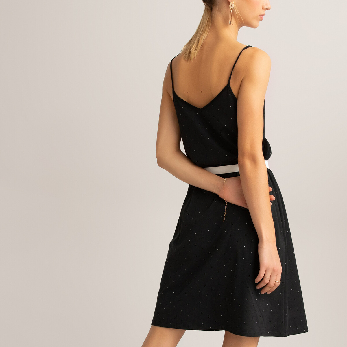 Платье La Redoute Короткое на тонких бретелях с принтом в горошек S черный, размер S - фото 4