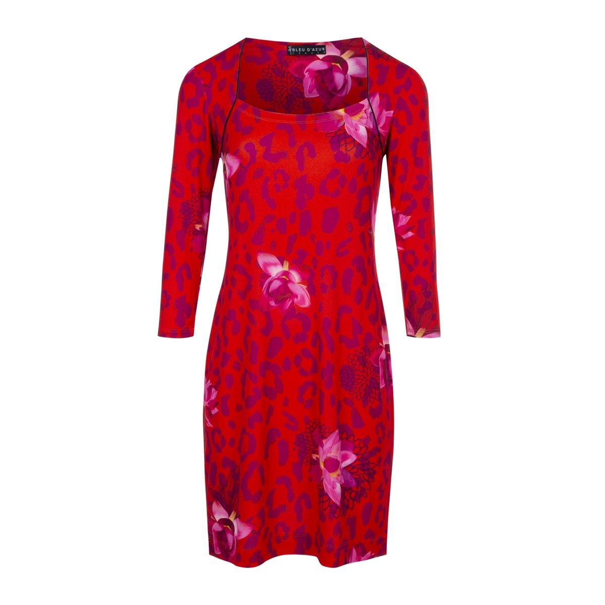 ROBE BOLERO ROUGE MOTIF LEOPARD ET LOTUS CHIC HIVER TASHA