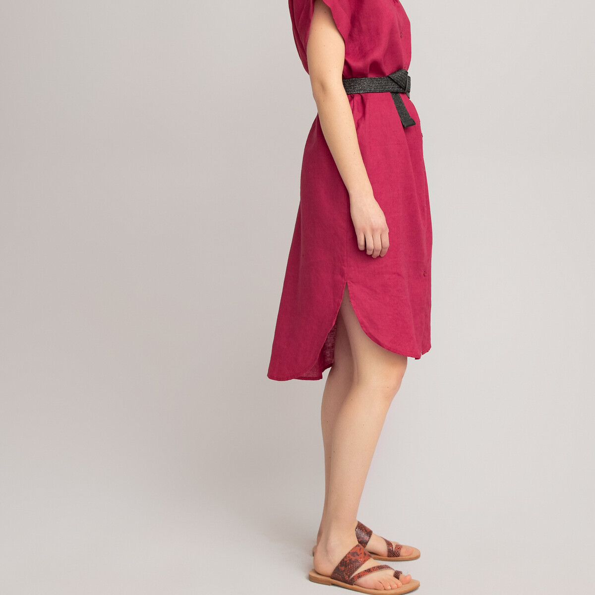 Платье-рубашка LaRedoute С короткими рукавами из льна 46 (FR) - 52 (RUS) розовый, размер 46 (FR) - 52 (RUS) С короткими рукавами из льна 46 (FR) - 52 (RUS) розовый - фото 3