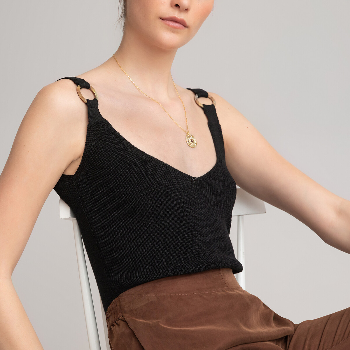 

Топ LA REDOUTE COLLECTIONS, Черный, С V-образным вырезом из тонкого трикотажа S черный