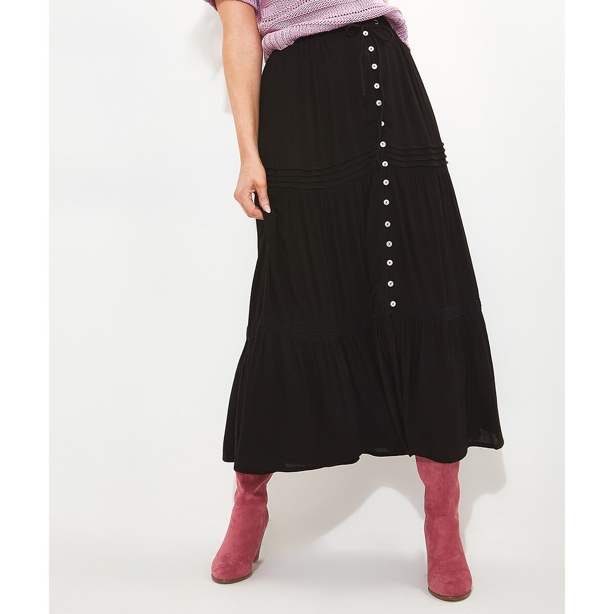 Юбка длинная с воланом 42 (FR) - 48 (RUS) черный юбка длинная с асимметричной баской жаккардовая ткань 42 fr 48 rus розовый