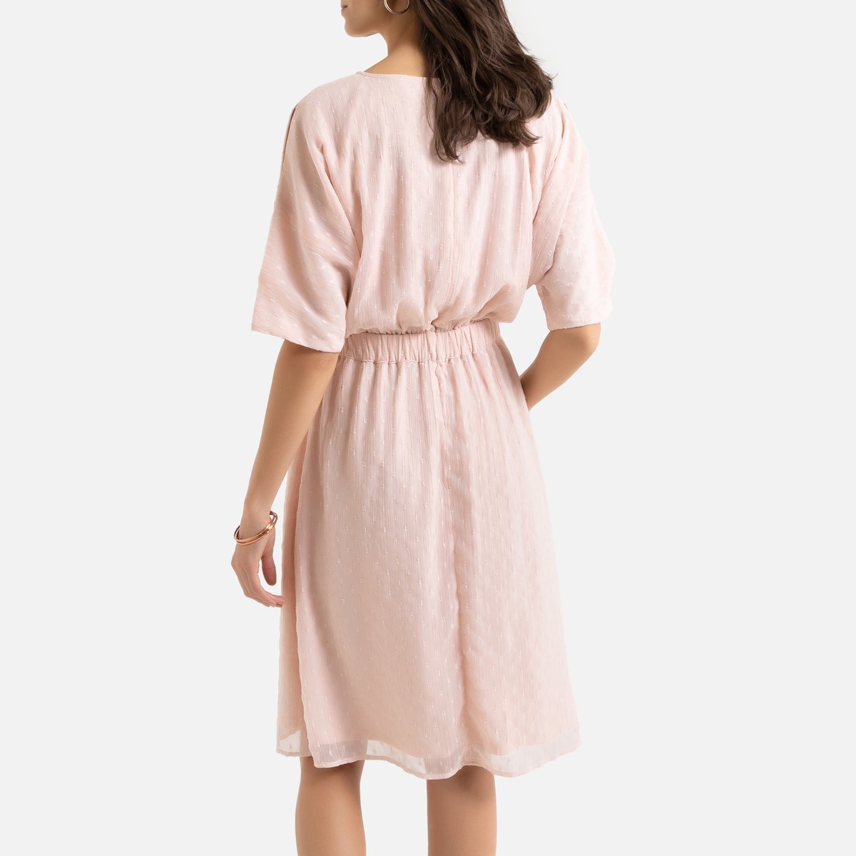 Платье La Redoute Струящееся с вышивкой гладью и рукавами до локтей 52 (FR) - 58 (RUS) розовый, размер 52 (FR) - 58 (RUS) Струящееся с вышивкой гладью и рукавами до локтей 52 (FR) - 58 (RUS) розовый - фото 4