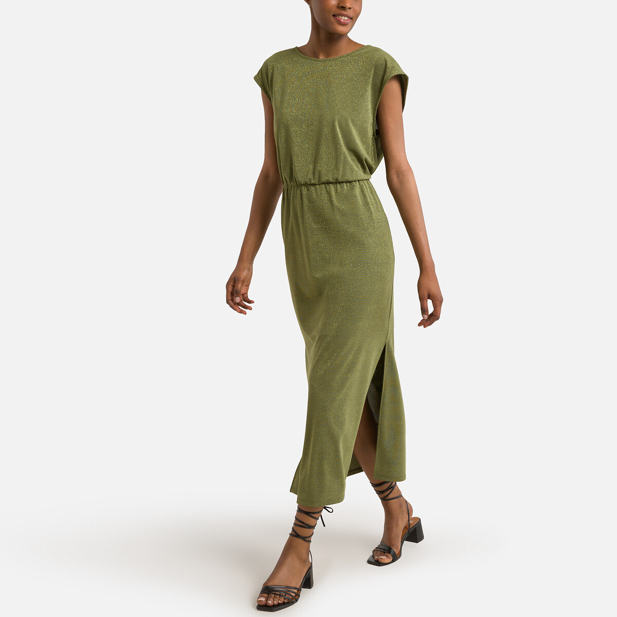 Платье Длинное короткие рукава блестящий трикотаж XL зеленый LaRedoute, размер XL - фото 1