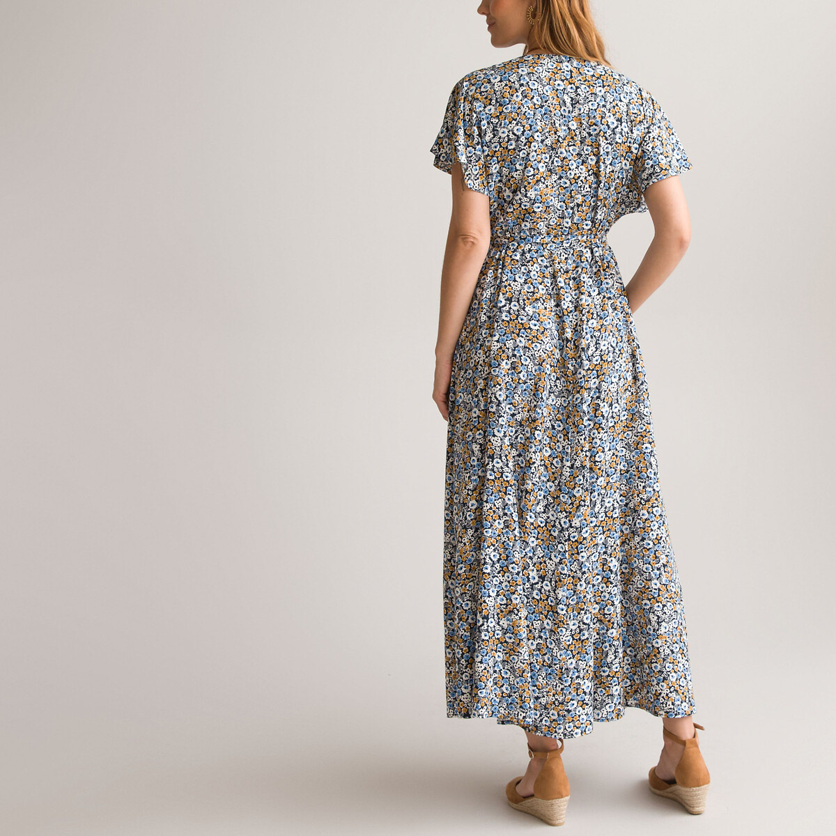 Платье Длинное расклешенное с цветочным принтом 54 синий LaRedoute, размер 54 - фото 4