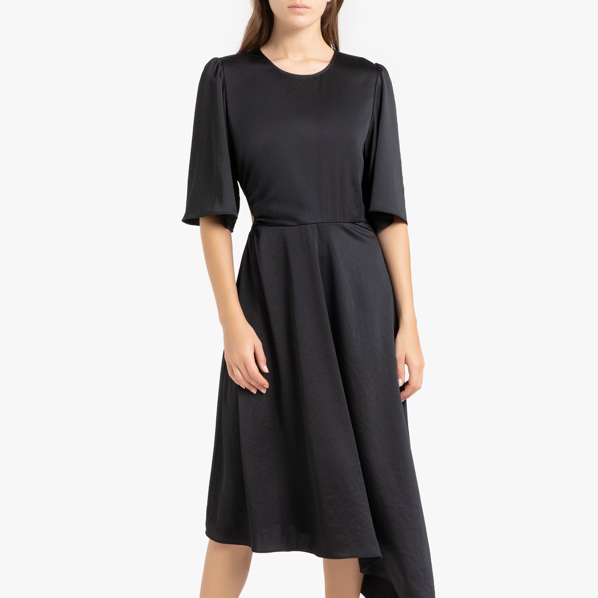 Платье-миди LaRedoute Атласное асимметричное NORA 2(M) черный, размер 2(M) Атласное асимметричное NORA 2(M) черный - фото 2