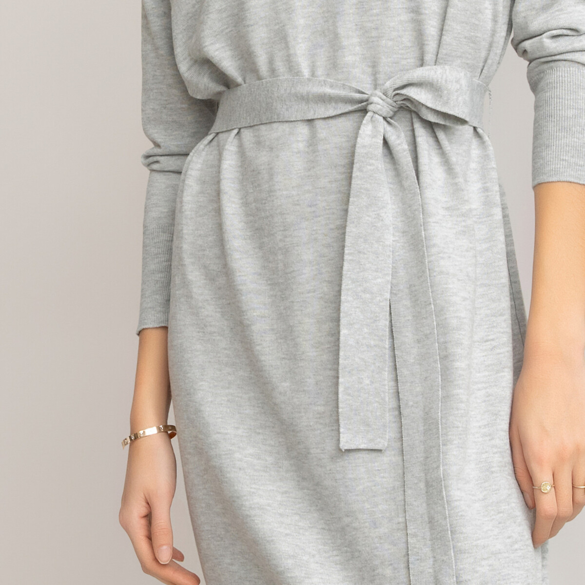 Платье-пуловер LaRedoute С v-образным вырезом и длинными рукавами M серый, размер M - фото 3
