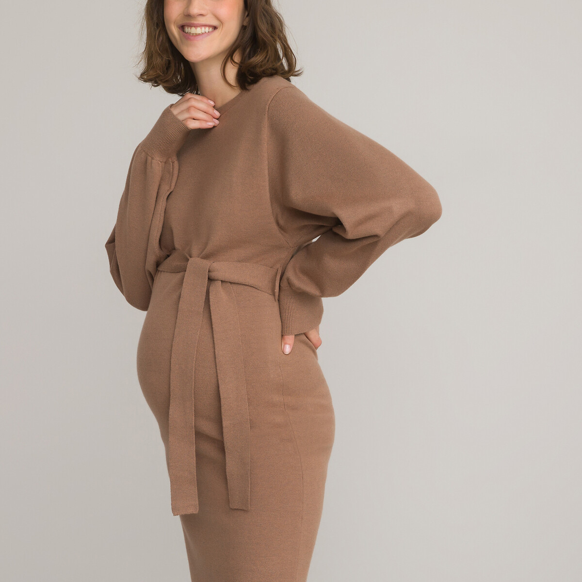 Платье-пуловер Для периода беременности с поясом XL каштановый
