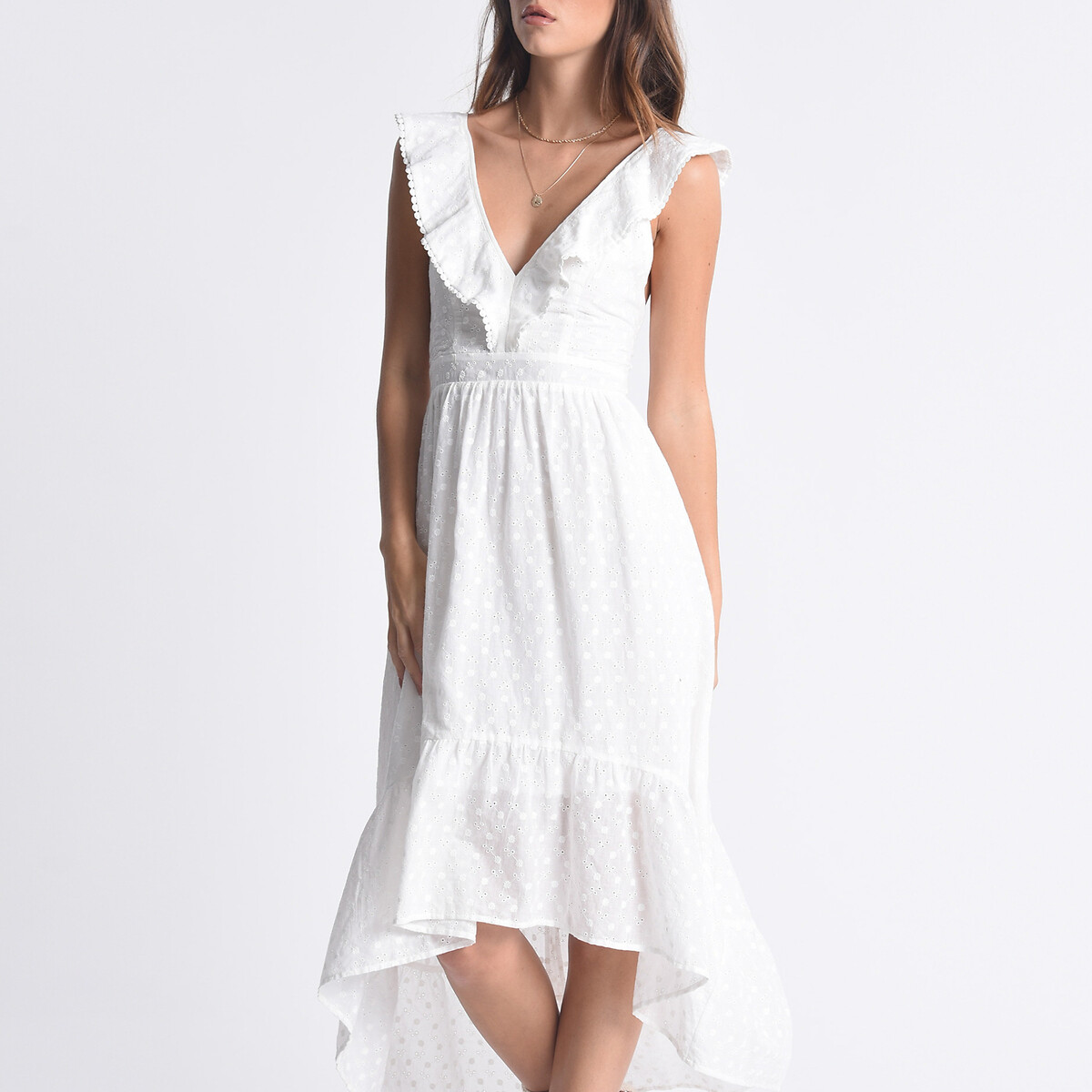 Платье MOLLY BRACKEN Асимметричное с вышивкой гладью шнуровка на спинке M белый, размер M - фото 3