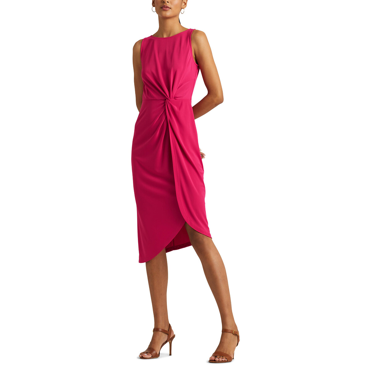 Платье-миди С драпировкой без рукавов 46 розовый